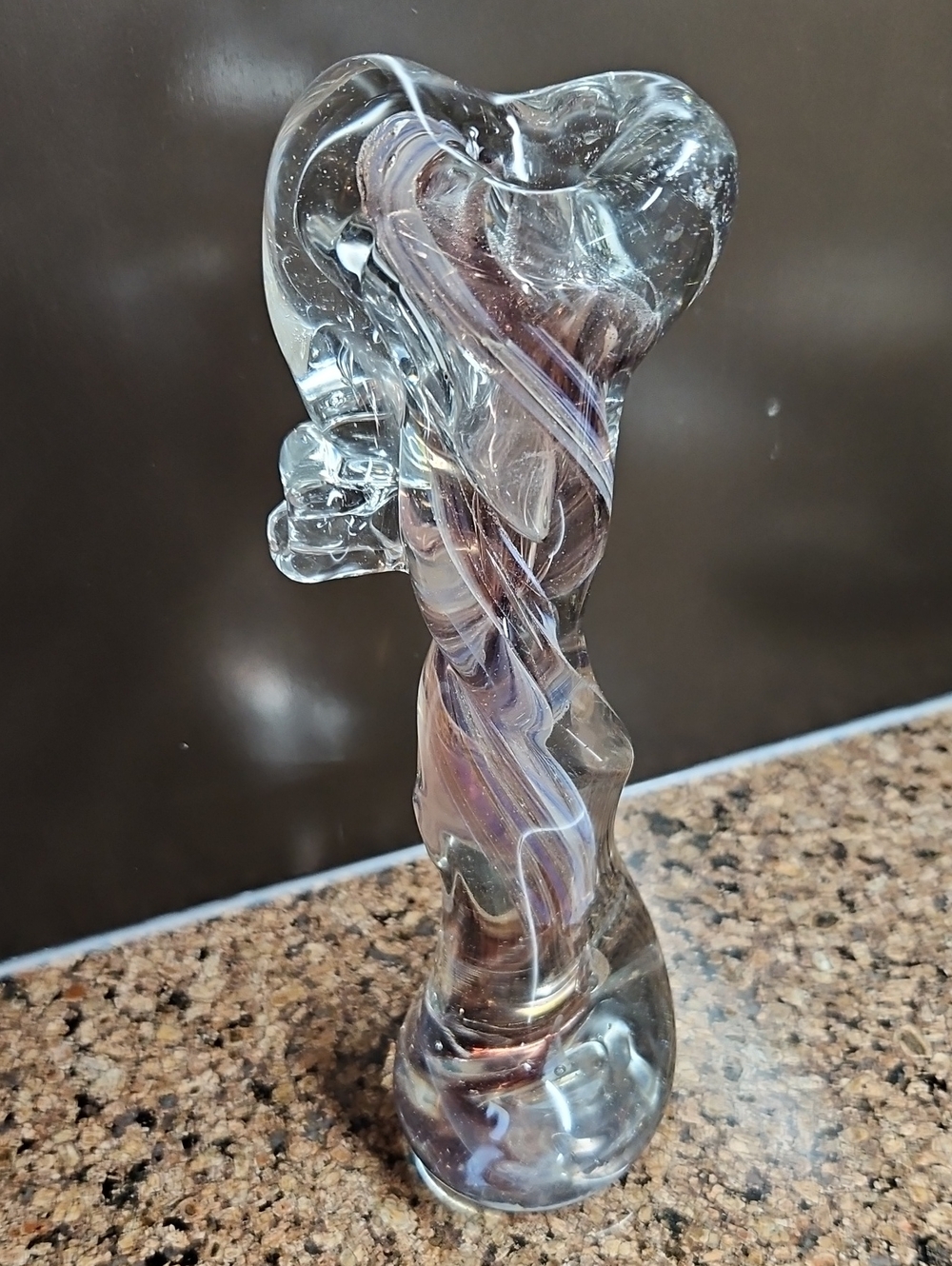 Handblown Clear Glass Home Studio Art Sculpture with Swirl